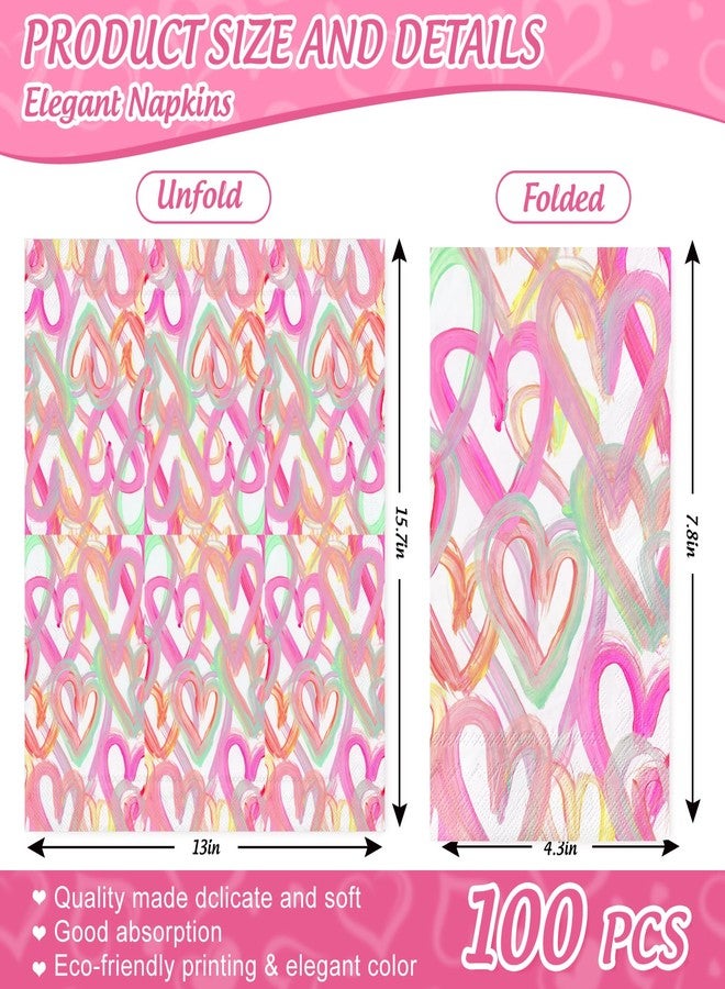 JarThenaAMCS مناديل ورقية للضيوف من JarThenaAMCS، 100 قطعة، بتصميم قلوب ملونة، مناسبة لعيد الحب، للاستخدام المنزلي والحفلات. - Image 2